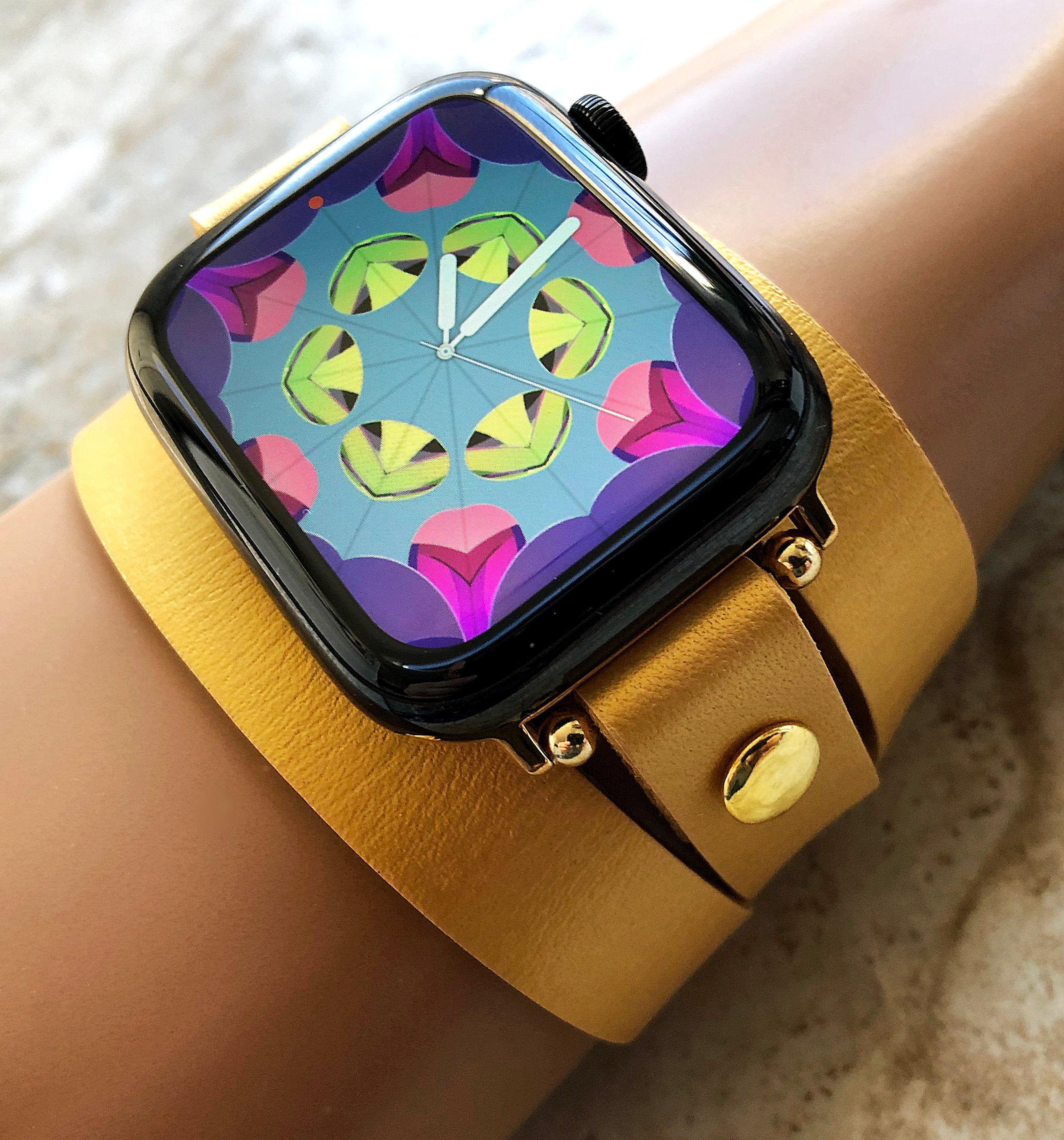 Apple Gold Color Triple Wrap Around Wrist Leather Band for iWatch Ultra 2 49mm and 9 8 Series 41mm 45mm Case Handmade Bracelet Strap